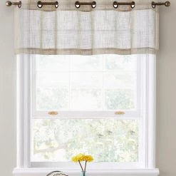 HLC.ME Faux Linen Curtains Abbey Faux Linen Grommet Curtain Valance - Beige
