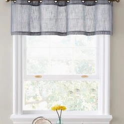 HLC.ME Abbey Faux Linen Grommet Curtain Valance - Grey