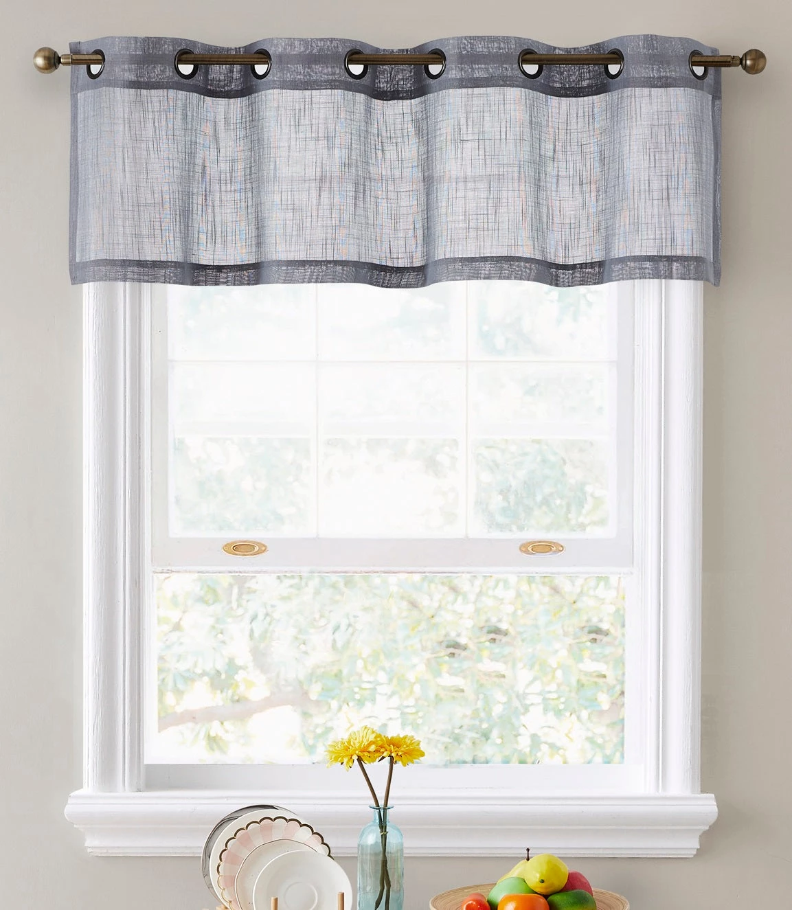 HLC.ME Abbey Faux Linen Grommet Curtain Valance - Grey 3 HLC.ME Abbey Faux Linen Grommet Curtain Valance - Grey