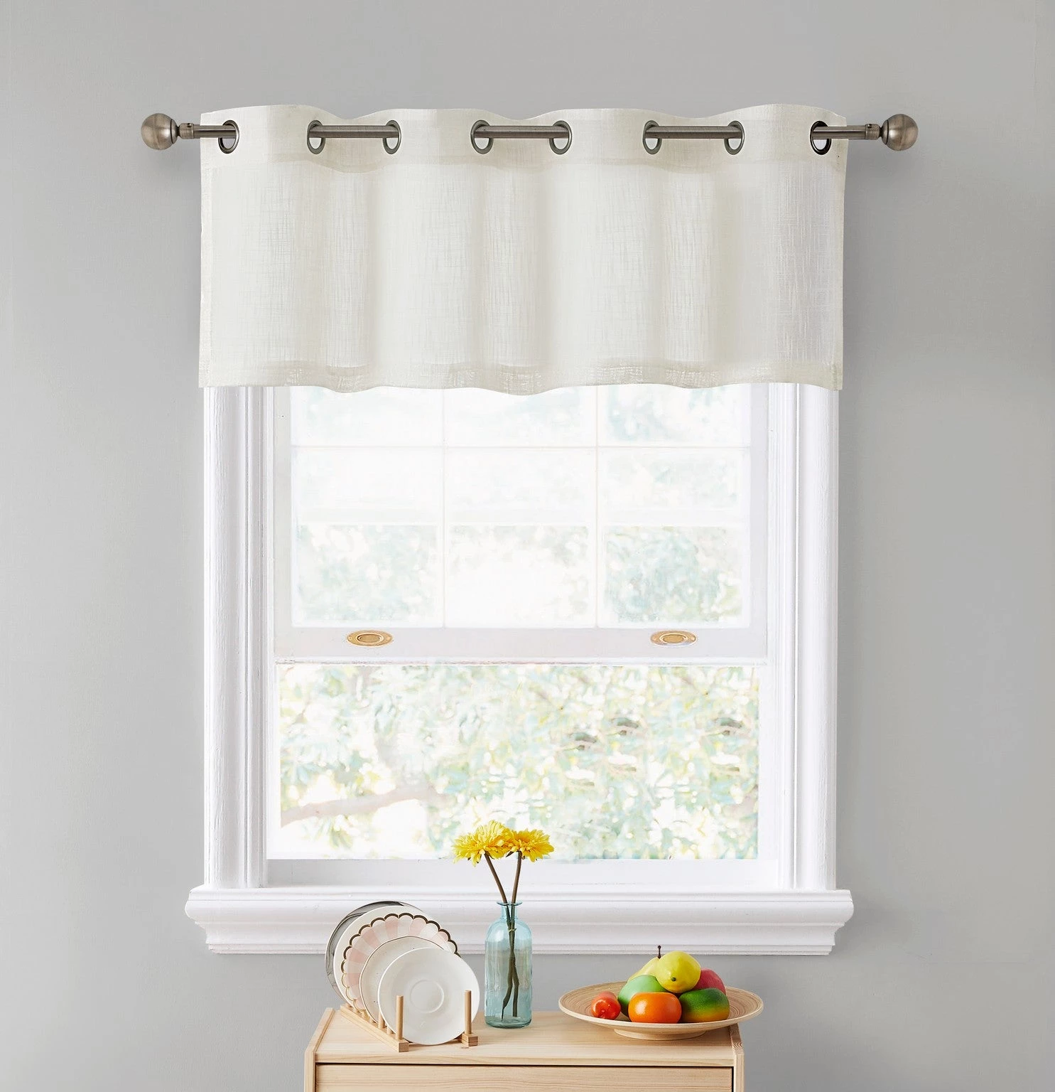 HLC.ME Abbey Faux Linen Grommet Curtain Valance - Oatmeal Beige Faux Linen Curtains 3 HLC.ME Abbey Faux Linen Grommet Curtain Valance - Oatmeal Beige Faux Linen Curtains