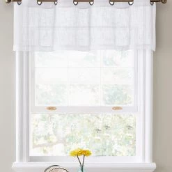 HLC.ME Abbey Faux Linen Grommet Curtain Valance - White Faux Linen Curtains