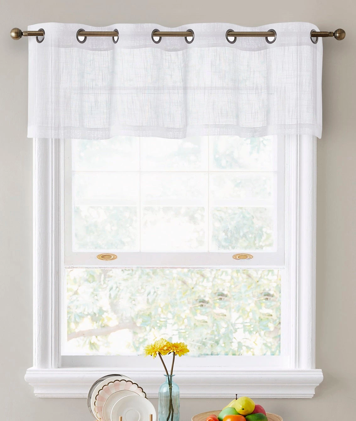 HLC.ME Abbey Faux Linen Grommet Curtain Valance - White Faux Linen Curtains 3 HLC.ME Abbey Faux Linen Grommet Curtain Valance - White Faux Linen Curtains