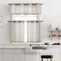 HLC.ME Faux Linen Curtains Abbey Faux Linen Grommet Curtain Valance - Beige