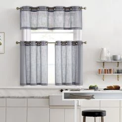 HLC.ME Abbey Faux Linen Grommet Curtain Valance - Grey