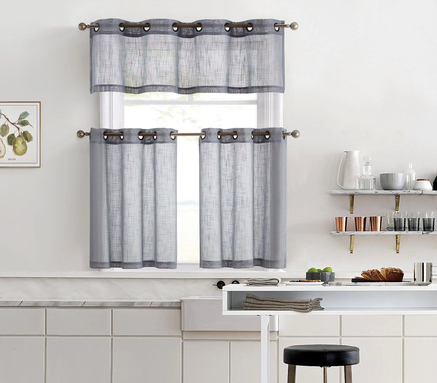 HLC.ME Abbey Faux Linen Grommet Curtain Valance - Grey 4 HLC.ME Abbey Faux Linen Grommet Curtain Valance - Grey