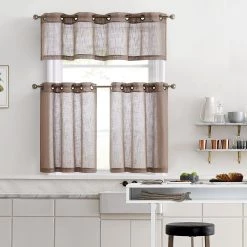 HLC.ME Abbey Faux Linen Grommet Cafe Tiers - Taupe - Set Of 2 9 HLC.ME Abbey Faux Linen Grommet Cafe Tiers - Taupe - Set Of 2