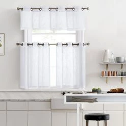 HLC.ME Abbey Faux Linen Grommet Curtain Valance - White Faux Linen Curtains