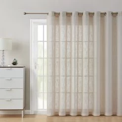 HLC.ME Abbey Faux Linen Grommet Patio Door Panel - Beige