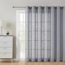 HLC.ME Abbey Faux Linen Grommet Patio Door Panel - Grey