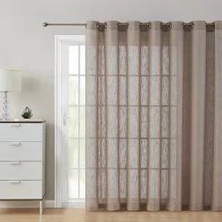 HLC.ME Abbey Faux Linen Grommet Patio Door Panel - Taupe
