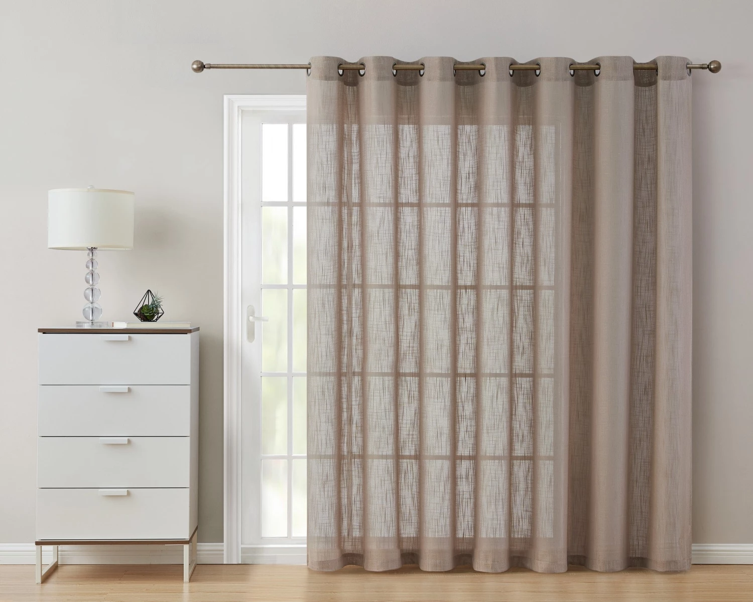 HLC.ME Abbey Faux Linen Grommet Patio Door Panel - Taupe 4 HLC.ME Abbey Faux Linen Grommet Patio Door Panel - Taupe