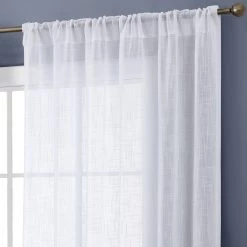 HLC.ME Brenda Faux Linen Sheer Rod Pocket / Back Tab Curtain Panels Sheer Curtains