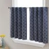 HLC.ME Franklin Moroccan Trellis 100% Blackout Back Tab Tiers - Navy Blue - Set Of 2