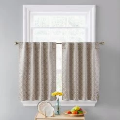 HLC.ME Franklin Moroccan Trellis 100% Blackout Back Tab Tiers - Taupe - Set Of 2