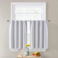 HLC.ME Faux Linen Curtains Franklin Moroccan Trellis 100% Blackout Back Tab Tiers - White - Set Of 2