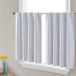 HLC.ME Faux Linen Curtains Franklin Moroccan Trellis 100% Blackout Back Tab Tiers - White - Set Of 2