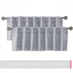 HLC.ME Franklin Moroccan Trellis 100% Blackout Back Tab Valance - Light Grey
