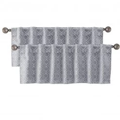 HLC.ME Franklin Moroccan Trellis 100% Blackout Back Tab Valance - Light Grey