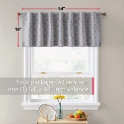 HLC.ME Franklin Moroccan Trellis 100% Blackout Back Tab Valance - Grey
