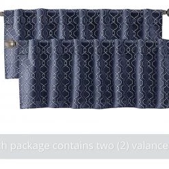 HLC.ME Franklin Moroccan Trellis 100% Blackout Back Tab Valance - Navy Blue Faux Linen Curtains