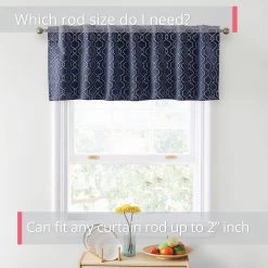 HLC.ME Franklin Moroccan Trellis 100% Blackout Back Tab Valance - Navy Blue Faux Linen Curtains