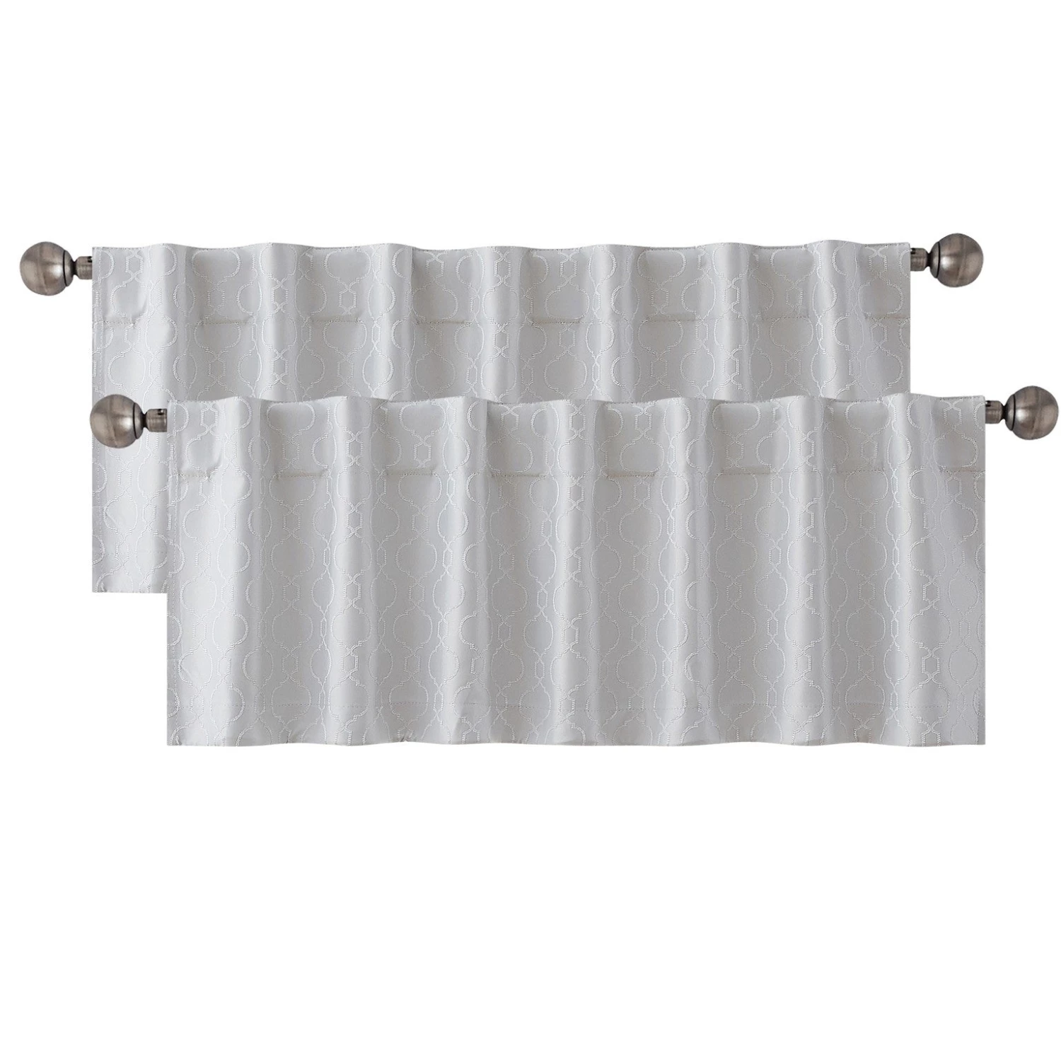 HLC.ME Faux Linen Curtains Franklin Moroccan Trellis 100% Blackout Back Tab Valance - White 3 HLC.ME Faux Linen Curtains Franklin Moroccan Trellis 100% Blackout Back Tab Valance - White