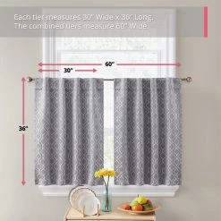 HLC.ME Franklin Moroccan Trellis 100% Blackout Back Tab Tiers - Grey - Set Of 2 Faux Linen Curtains