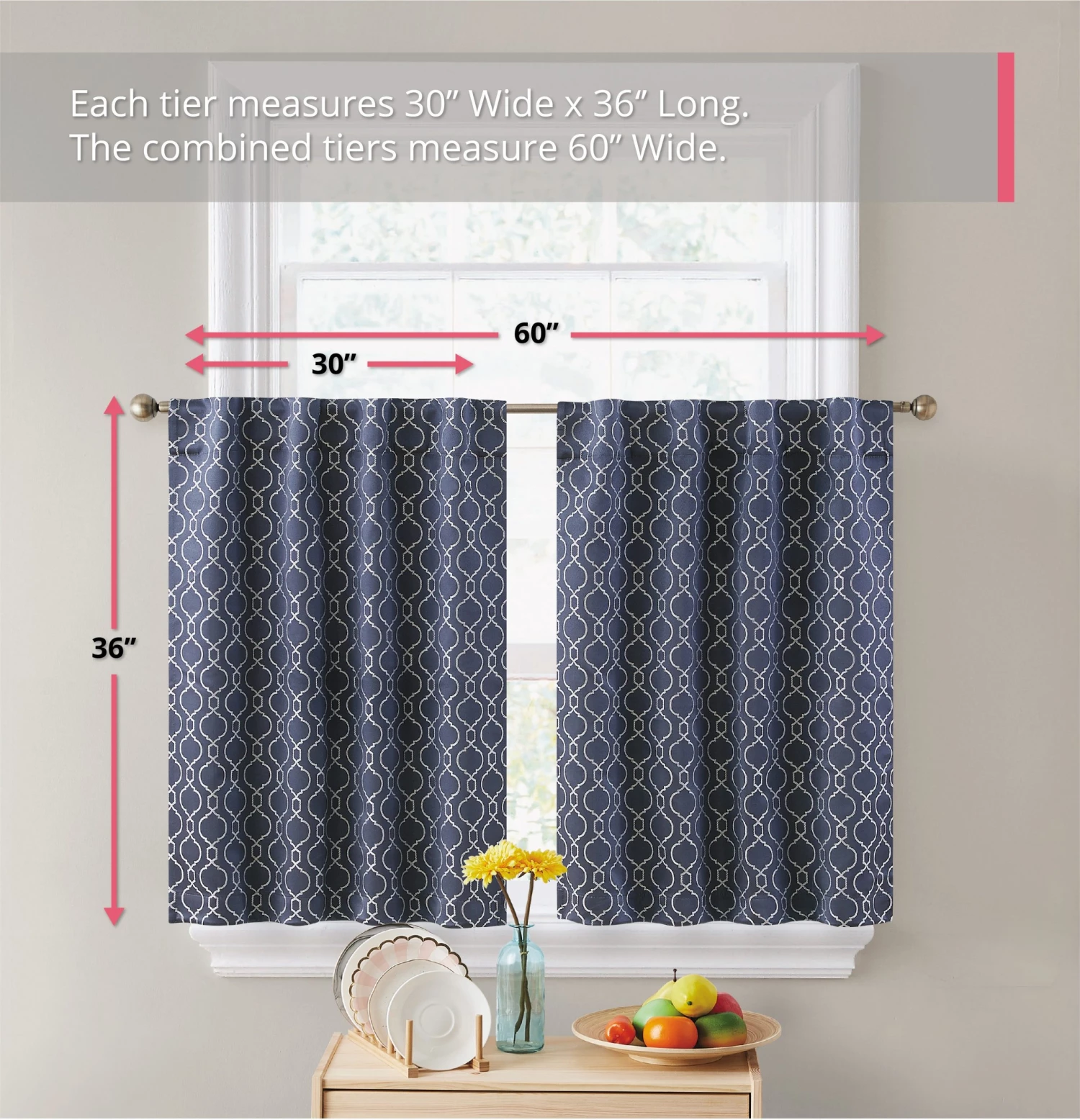 HLC.ME Franklin Moroccan Trellis 100% Blackout Back Tab Tiers - Navy Blue - Set Of 2 5 HLC.ME Franklin Moroccan Trellis 100% Blackout Back Tab Tiers - Navy Blue - Set Of 2