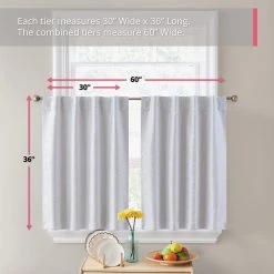 HLC.ME Faux Linen Curtains Franklin Moroccan Trellis 100% Blackout Back Tab Tiers - White - Set Of 2