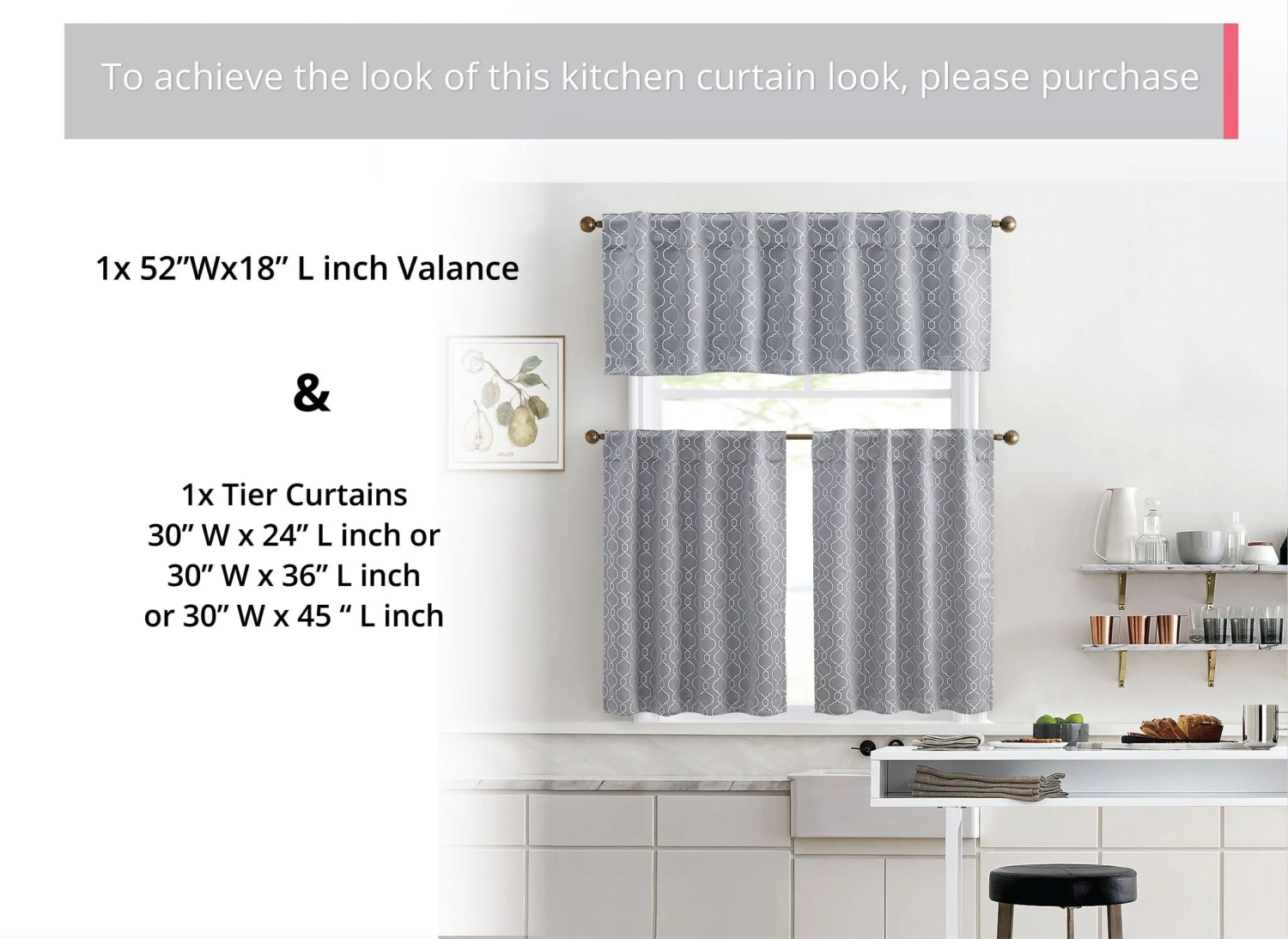 HLC.ME Faux Linen Curtains Franklin Moroccan Trellis 100% Blackout Back Tab Tiers - Light Grey - Set Of 2 5 HLC.ME Faux Linen Curtains Franklin Moroccan Trellis 100% Blackout Back Tab Tiers - Light Grey - Set Of 2