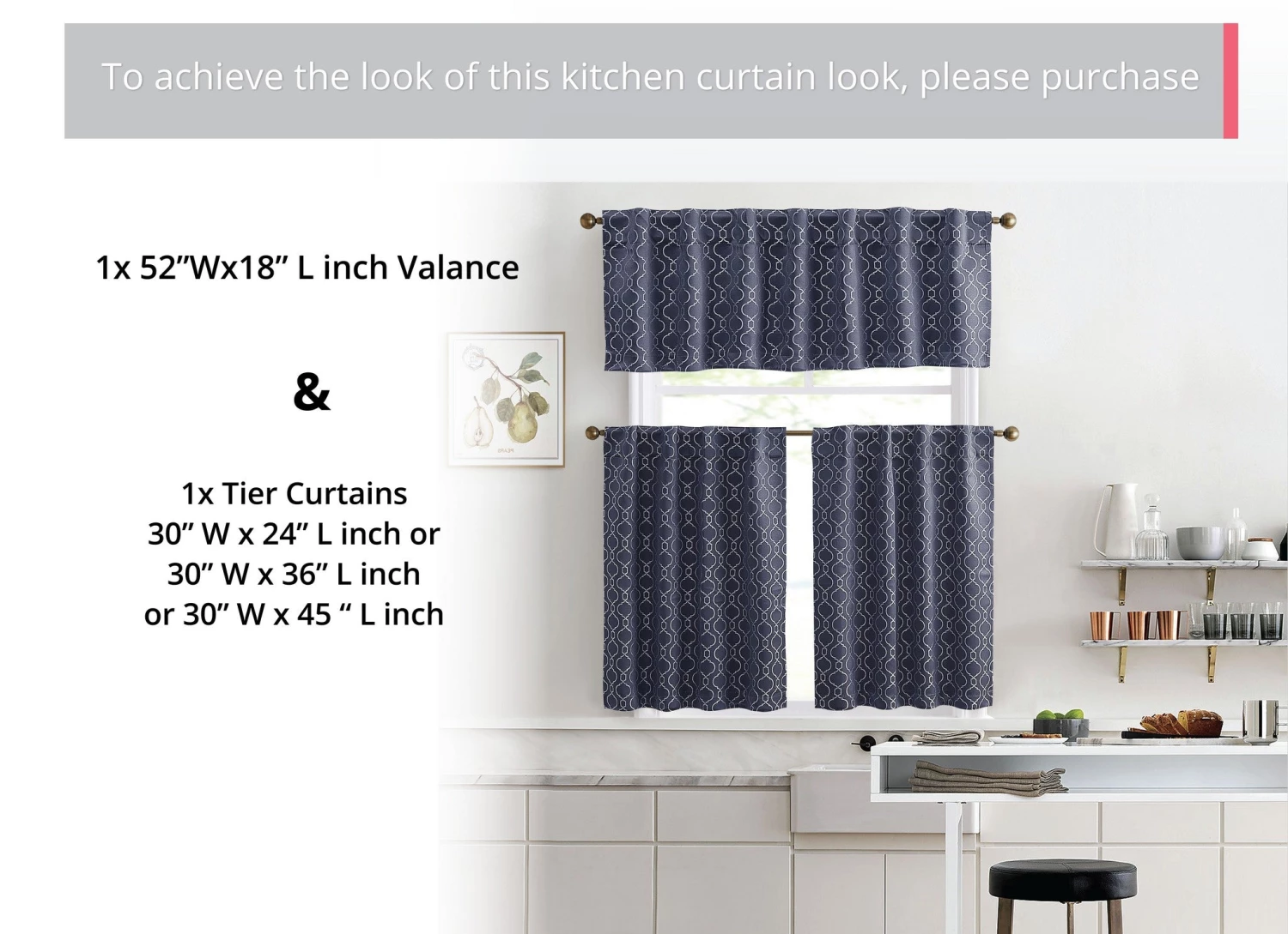 HLC.ME Franklin Moroccan Trellis 100% Blackout Back Tab Tiers - Navy Blue - Set Of 2 6 HLC.ME Franklin Moroccan Trellis 100% Blackout Back Tab Tiers - Navy Blue - Set Of 2