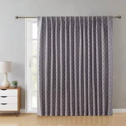 HLC.ME Franklin Moroccan Trellis 100% Blackout Patio Door Panel - Grey Faux Linen Curtains