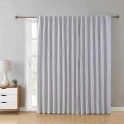 HLC.ME Faux Linen Curtains Franklin Moroccan Trellis 100% Blackout Patio Door Panel - White