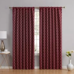HLC.ME Blackout Curtains Franklin Moroccan Trellis 100% Complete Blackout Back Tab Curtains - Burgundy - Set Of 2