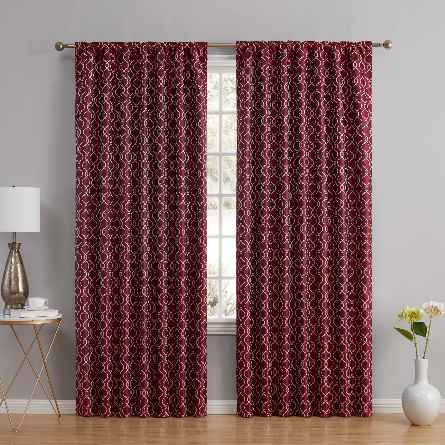 HLC.ME Blackout Curtains Franklin Moroccan Trellis 100% Complete Blackout Back Tab Curtains - Burgundy - Set Of 2 3 HLC.ME Blackout Curtains Franklin Moroccan Trellis 100% Complete Blackout Back Tab Curtains - Burgundy - Set Of 2