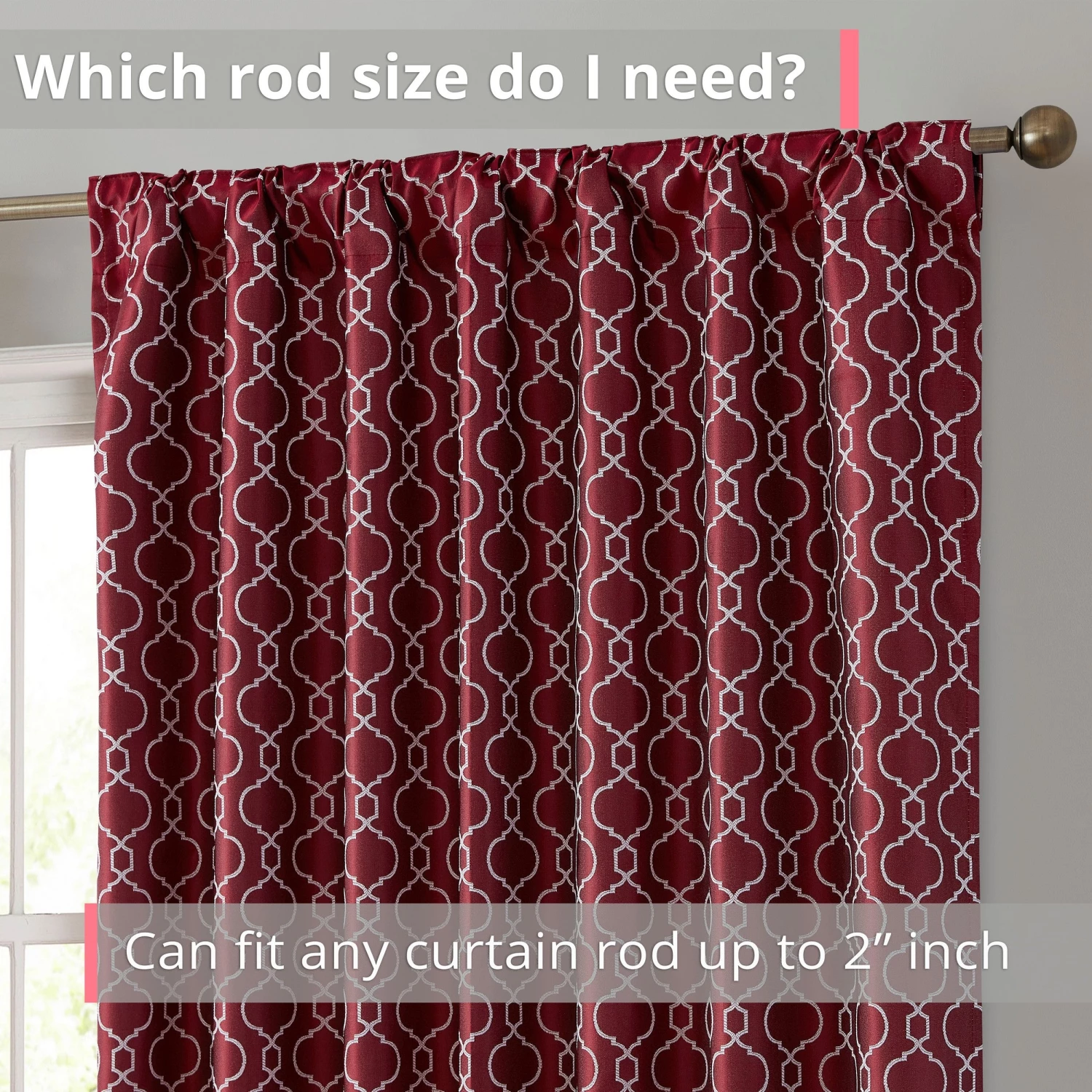 HLC.ME Blackout Curtains Franklin Moroccan Trellis 100% Complete Blackout Back Tab Curtains - Burgundy - Set Of 2 4 HLC.ME Blackout Curtains Franklin Moroccan Trellis 100% Complete Blackout Back Tab Curtains - Burgundy - Set Of 2