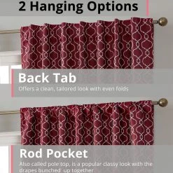 HLC.ME Blackout Curtains Franklin Moroccan Trellis 100% Complete Blackout Back Tab Curtains - Burgundy - Set Of 2 11 HLC.ME Blackout Curtains Franklin Moroccan Trellis 100% Complete Blackout Back Tab Curtains - Burgundy - Set Of 2