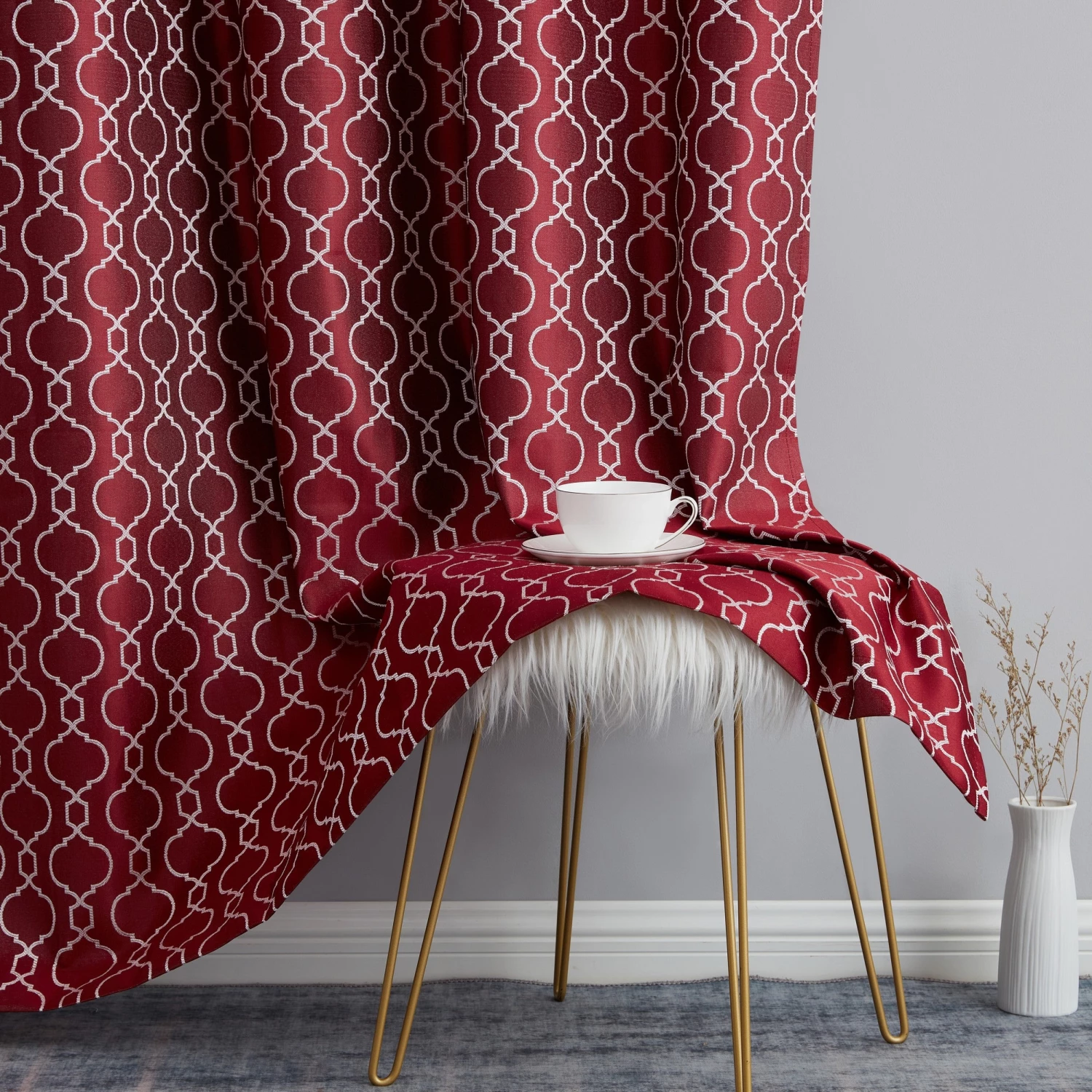 HLC.ME Blackout Curtains Franklin Moroccan Trellis 100% Complete Blackout Back Tab Curtains - Burgundy - Set Of 2 7 HLC.ME Blackout Curtains Franklin Moroccan Trellis 100% Complete Blackout Back Tab Curtains - Burgundy - Set Of 2