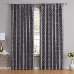 HLC.ME Franklin Moroccan Trellis 100% Complete Blackout Back Tab Curtains - Grey - Set Of 2