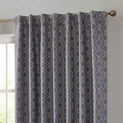 HLC.ME Franklin Moroccan Trellis 100% Complete Blackout Back Tab Curtains - Grey - Set Of 2