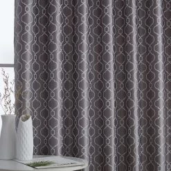 HLC.ME Franklin Moroccan Trellis 100% Complete Blackout Back Tab Curtains - Grey - Set Of 2