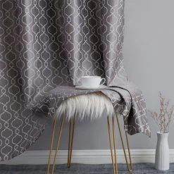 HLC.ME Franklin Moroccan Trellis 100% Complete Blackout Back Tab Curtains - Grey - Set Of 2