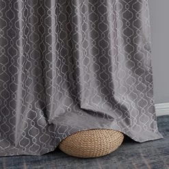 HLC.ME Franklin Moroccan Trellis 100% Complete Blackout Back Tab Curtains - Grey - Set Of 2