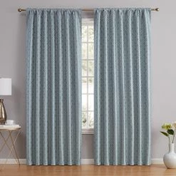 HLC.ME Franklin Moroccan Trellis 100% Complete Blackout Back Tab Curtains - Light Blue - Set Of 2 Blackout Curtains