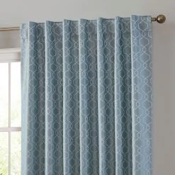 HLC.ME Franklin Moroccan Trellis 100% Complete Blackout Back Tab Curtains - Light Blue - Set Of 2 Blackout Curtains