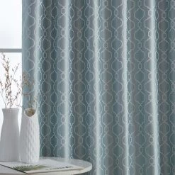 HLC.ME Franklin Moroccan Trellis 100% Complete Blackout Back Tab Curtains - Light Blue - Set Of 2 Blackout Curtains