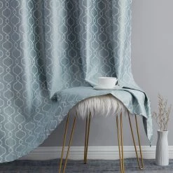 HLC.ME Franklin Moroccan Trellis 100% Complete Blackout Back Tab Curtains - Light Blue - Set Of 2 Blackout Curtains