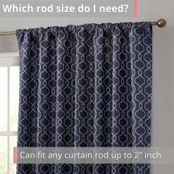 HLC.ME Franklin Moroccan Trellis 100% Complete Blackout Back Tab Curtains - Navy Blue - Set Of 2 Blackout Curtains