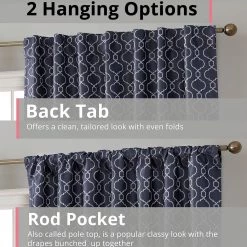 HLC.ME Franklin Moroccan Trellis 100% Complete Blackout Back Tab Curtains - Navy Blue - Set Of 2 Blackout Curtains