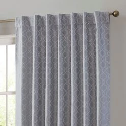 HLC.ME Blackout Curtains Franklin Moroccan Trellis 100% Complete Blackout Back Tab Curtains - Silver/Light Grey - Set Of 2